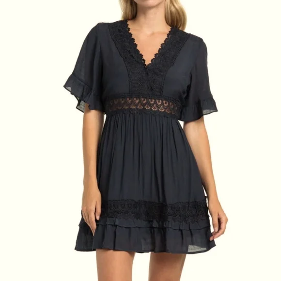 Wishlist | Dresses | New Wishlist Womens Lace Trim Short Sleeve Mini Dress  Black | Poshmark